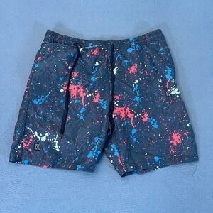 Brooklyn Cloth Mens Medium Paint Splatter Volley Swim RIP DRAWSTRING Multi Board